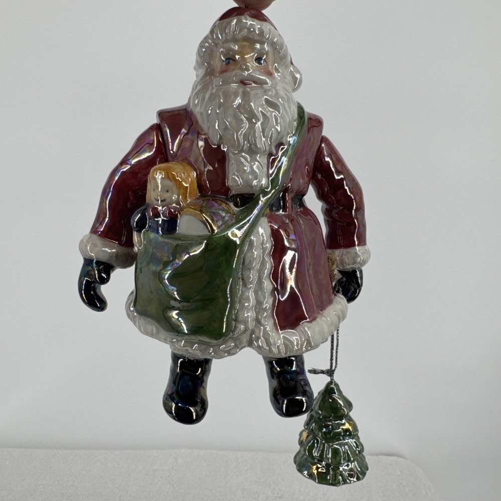 Vintage Department 56 6" Santa Ceramic Bell Ornament Moving Arms And Legs